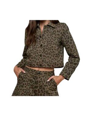 NWT L'Agence Marla Leopard Print Cropped Jacket Tan Multi Medium MSRP $525